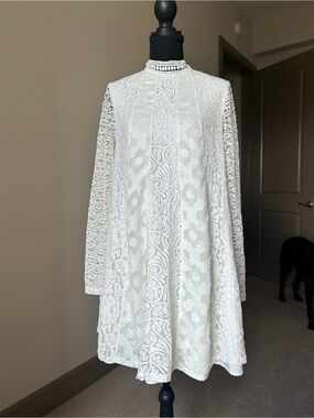 Ivory Lace Long-Sleeve Midi Dress Size Small